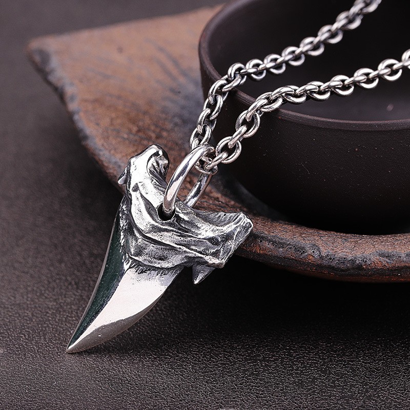Solid 925 Sterling Silver Shark Tooth Pendant Megalodon Necklace Hip Hop Jewelry