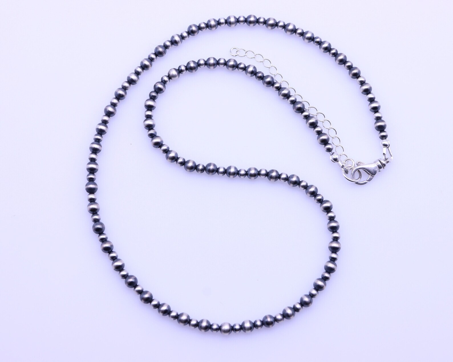 3mm & 4mm Navajo Pearls Necklace, Sterling Silver Beads, Modern Layering Choker