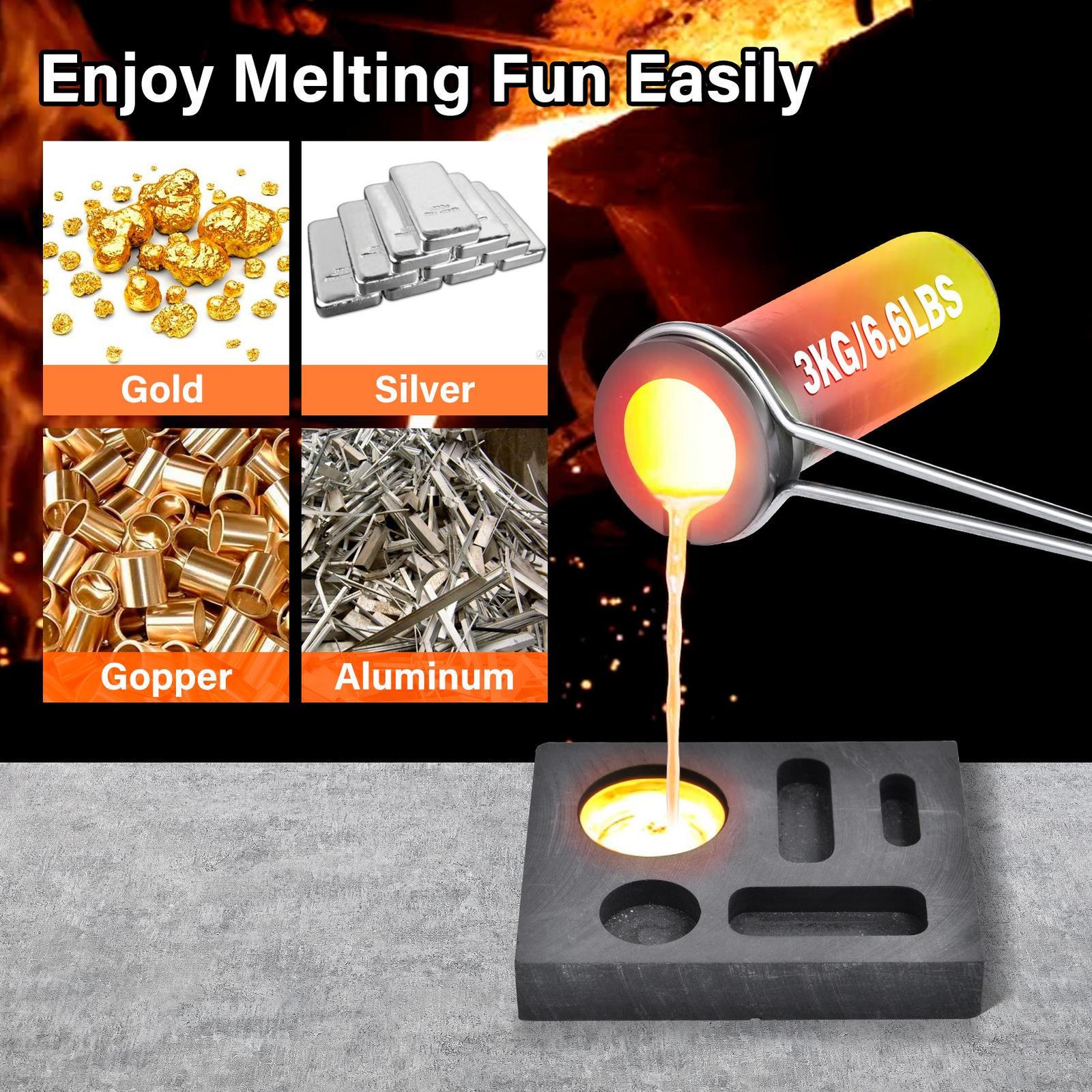 Electric Gold Melting Furnace 1500W with Digital Control and Crucibles