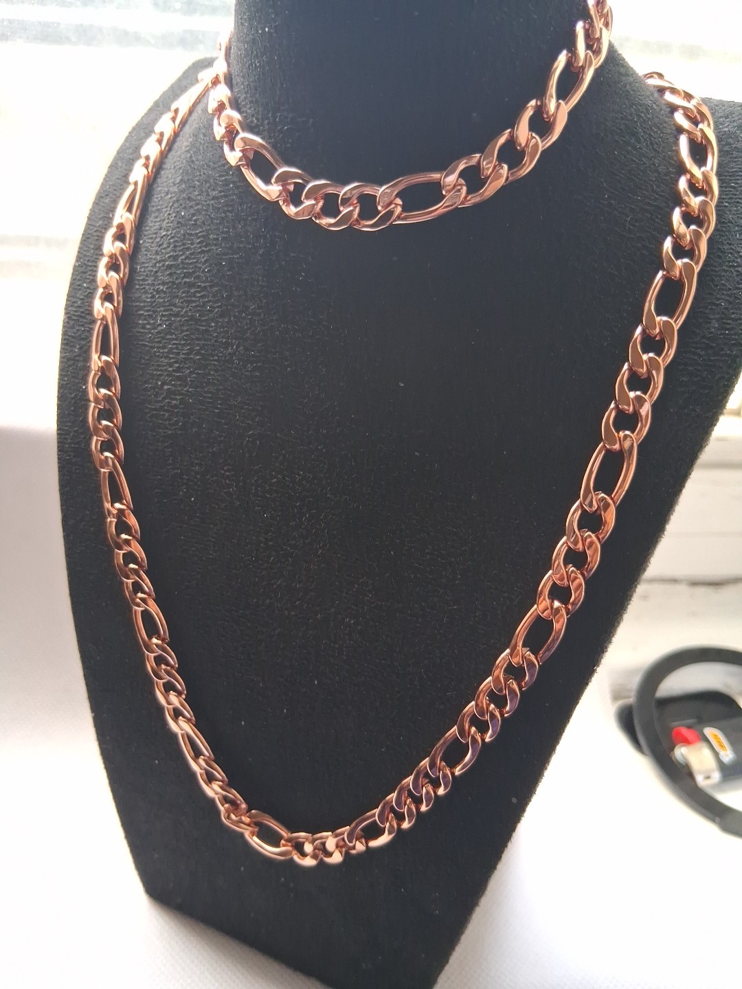Curb Chain Choker Necklace 20-22 inches And Bracelet Set 7.50-9.0in) In lON