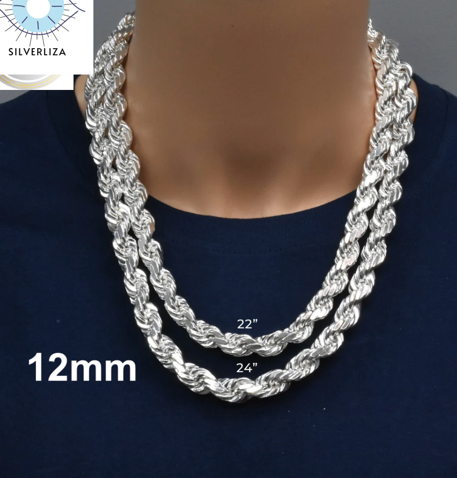 925 Sterling Silver Diamond Cut Rope Chain Necklace .925 Italy All Sizes