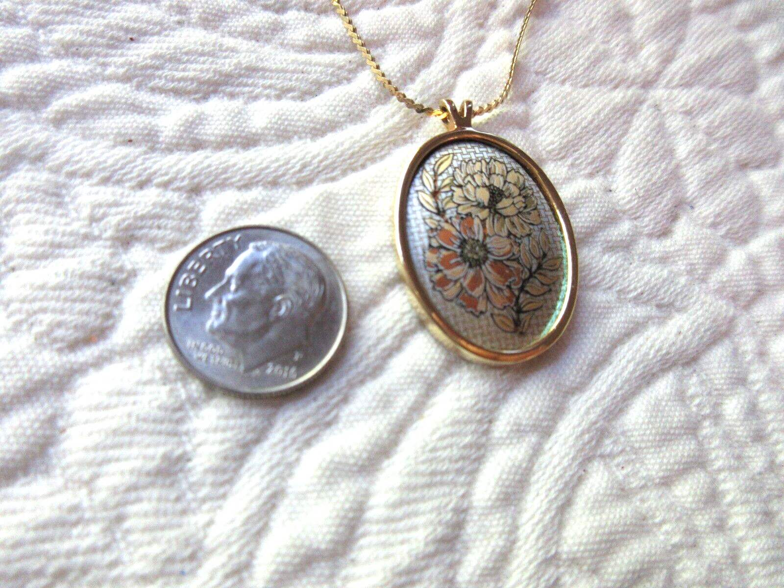 REED & BARTON DAMASCENE NECKLACE OCTOBER COSMOS PENDANT GOLD TONE KOREA 18″ NWOT