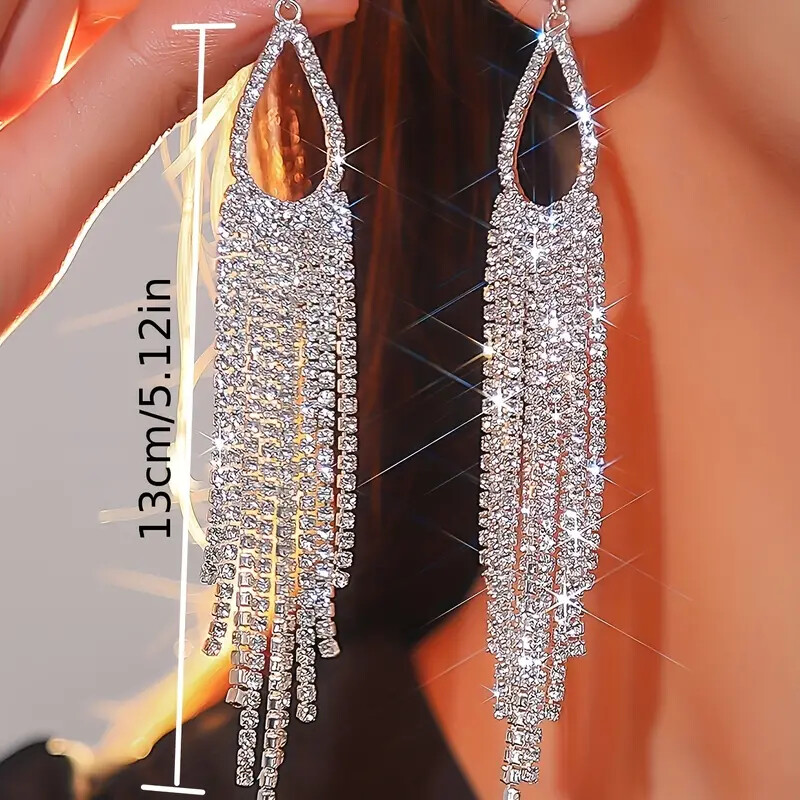 Rhinestone Tassel Dangle Earrings Zinc Alloy Earrings Elegant Style Jewelry