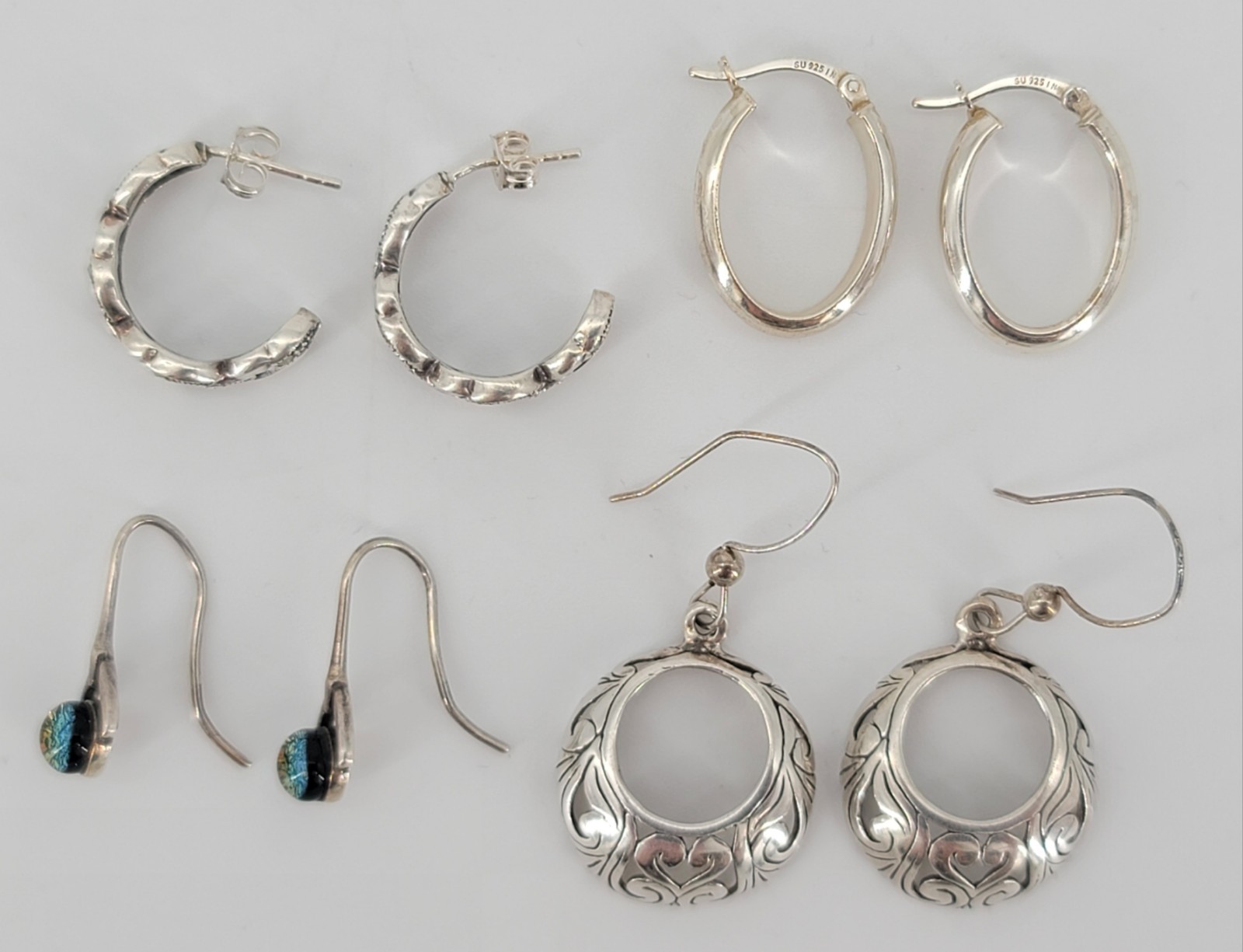 Sterling Silver Lot of 4 Pairs of Pierced Earrings Marked 925 or Sterling
