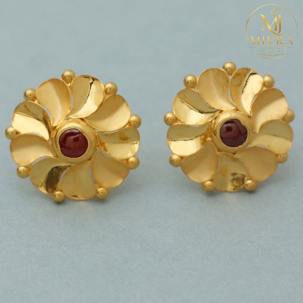 22K Hallmark Striking Jewelry Gold Stud Earrings | Elegant 1.3cm Gold Earrings