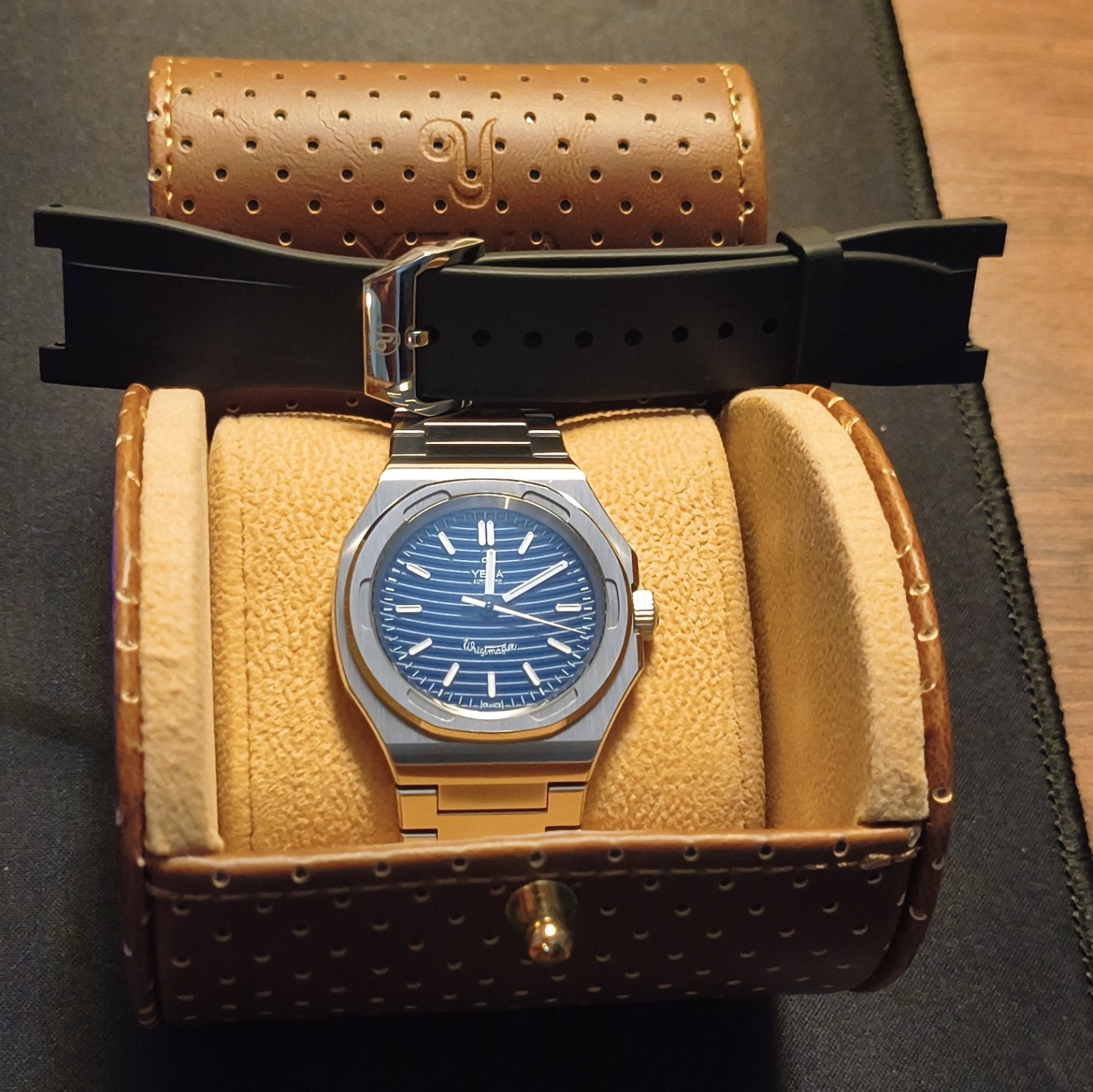 Yema Wristmaster Traveller Micro Rotor Automatic Watch – Blue Dial W/ Extras