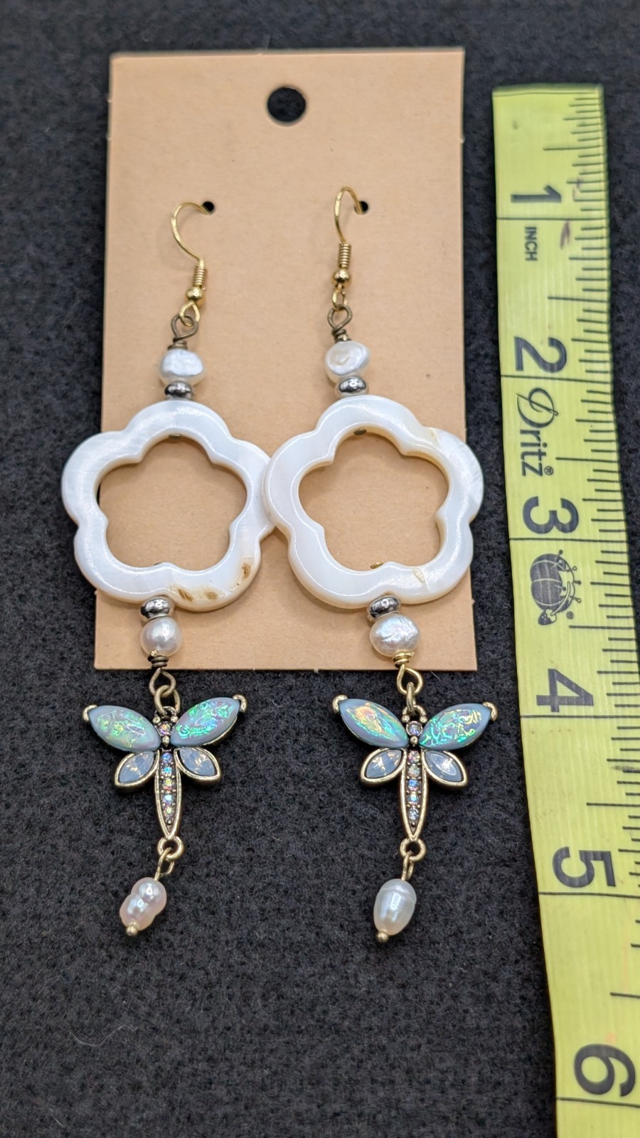 Women’s Stylish Boho Dragonfly MOP Beaded Drop Dangly Hook Earrings 💙💚🤍🤎