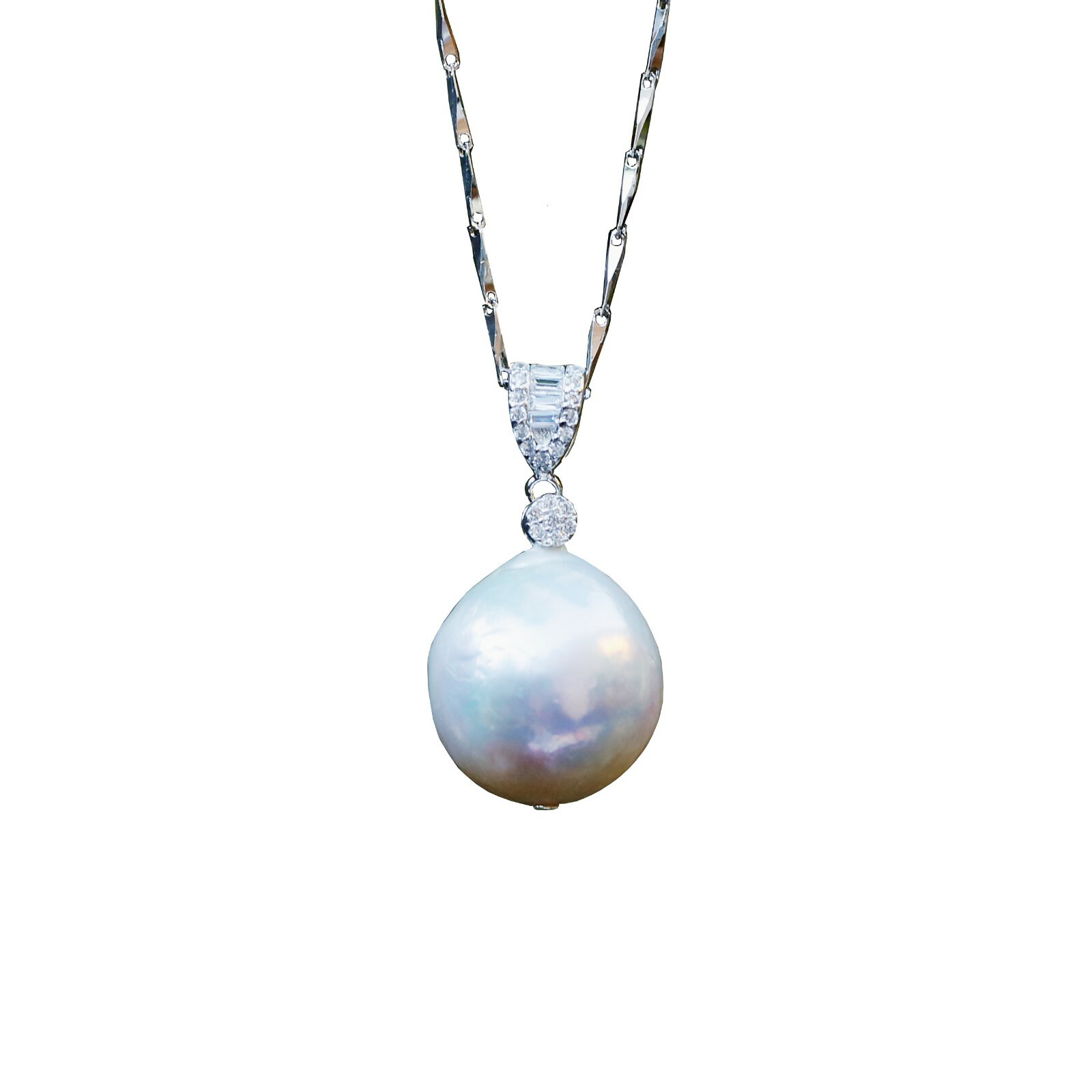 16mm Kasumi white freshwater Pearl high luster sterling silver Pendant necklace