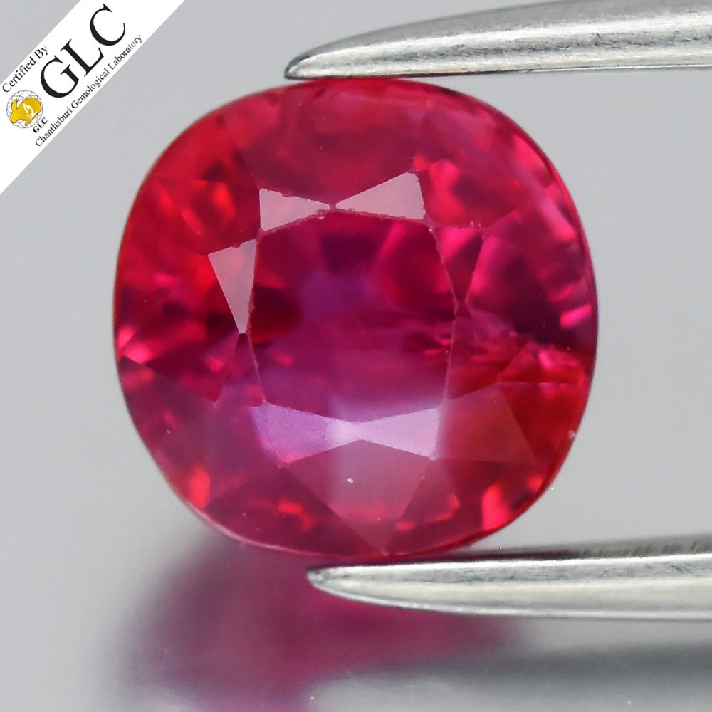 💎 GLC CERTIFIED 1.21ct VS Cushion Natural Purple Red Ruby – Unheated, Gemstone