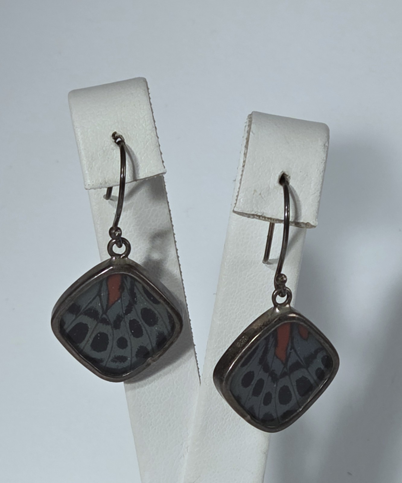 Vintage Mexican 950 Sterling Silver Butterfly Wing Dangle Earrings