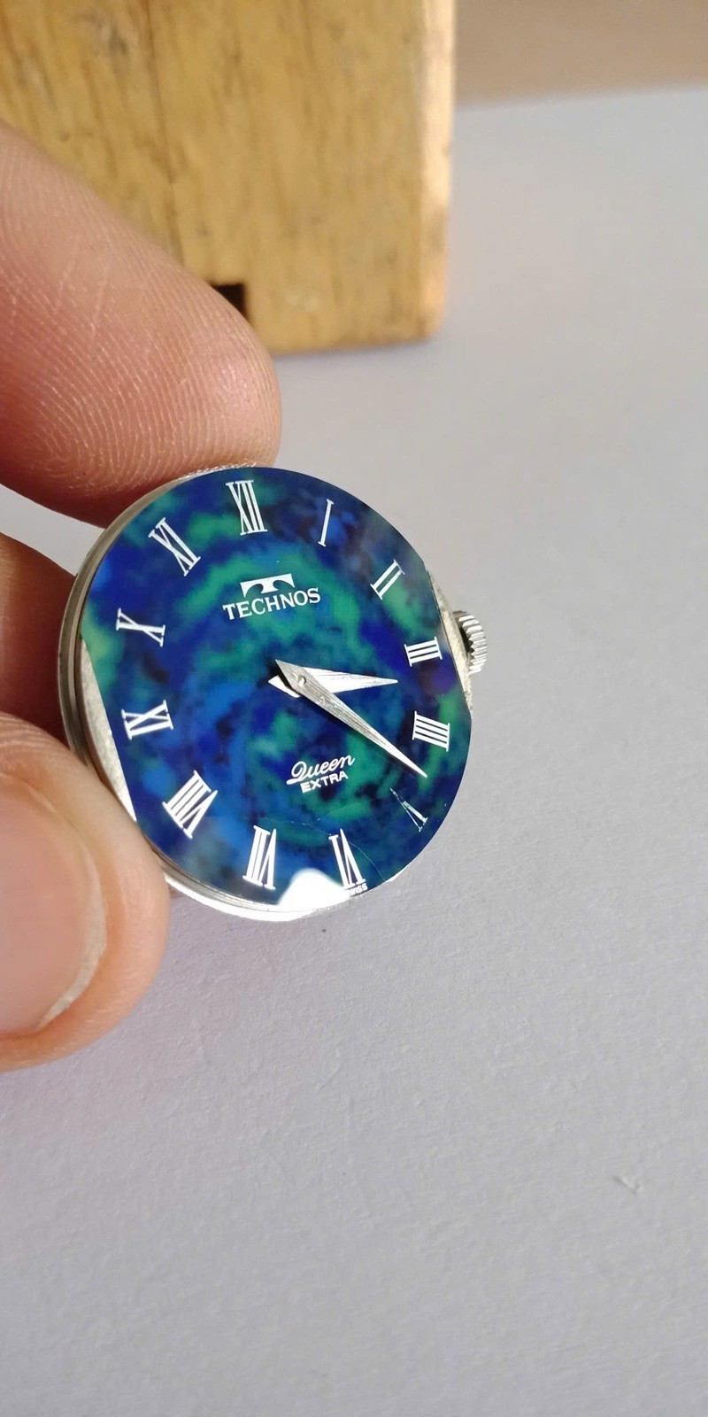 LAPIS Stone Dial_Technos 17j QUEEN Extra For Ladies, manual winding!