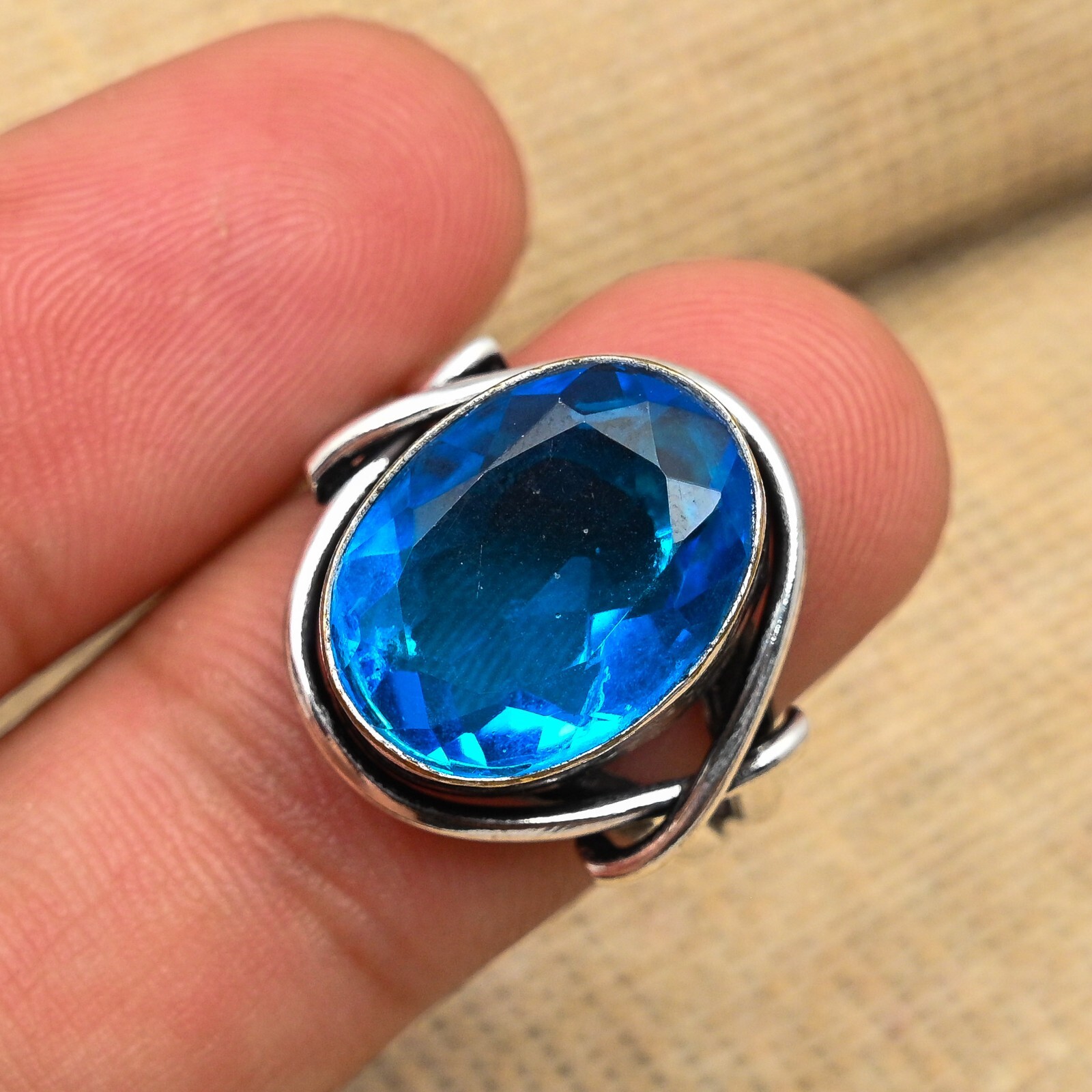 London Blue Topaz Gemstone Handmade 925 Sterling Silver Ring Jewelry