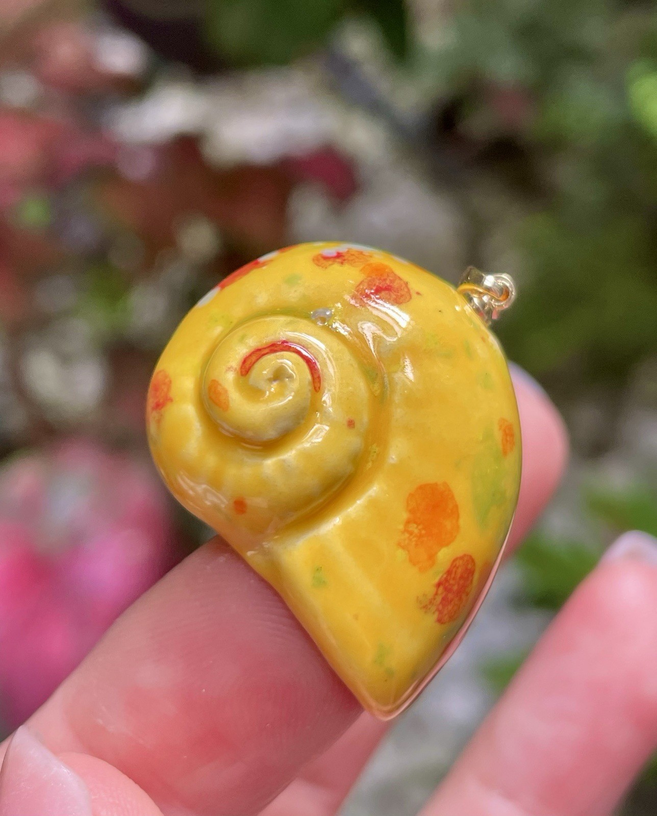 Handmade Ceramic Pendant Jewelry. Unique piece. Orange speckles