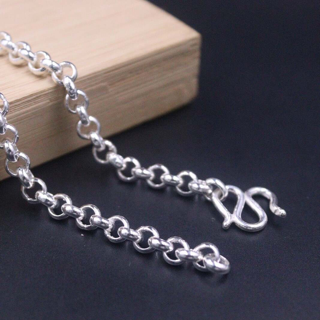 Pure 999 Fine Silver Chain For Women Men 5.5mm Rolo Link Sweater Necklace 22inch