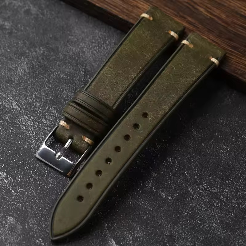 Handmade Italian Pueblo Leather Watch Strap 18-22mm Men’s Vintage Watch Band