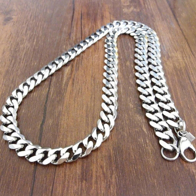 24″15mm Top 316L Stainless Steel Heavy Link Silver Curb Cuban Chain Men Necklace