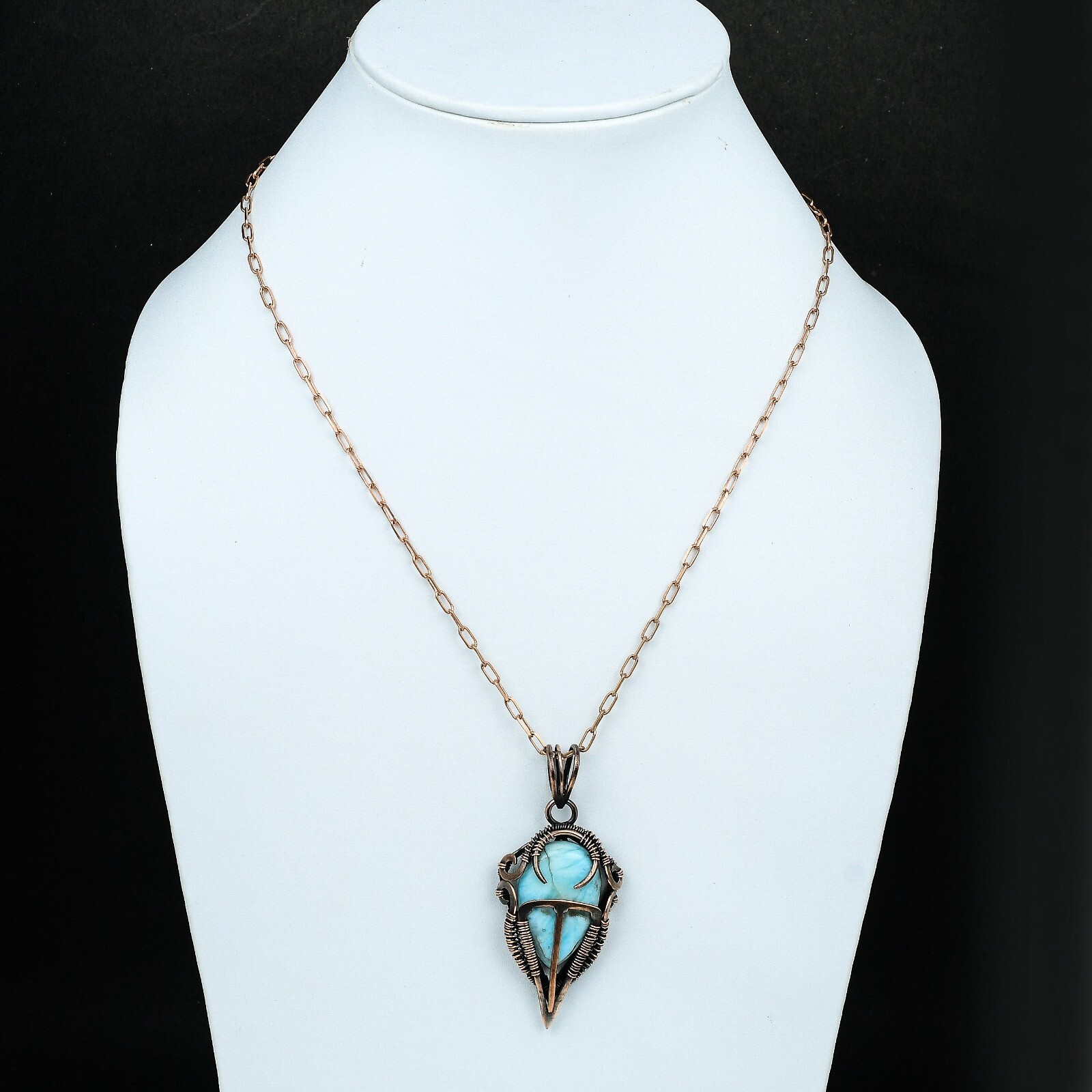 Larimar Gemstone Jewelry Copper Gift For Mother Wire Wrapped Pendant 2.56″