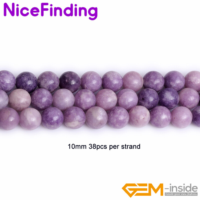 Natural Purple Tourmaline Lepidolite Gemstone Round Beads For Jewelry Making 15″
