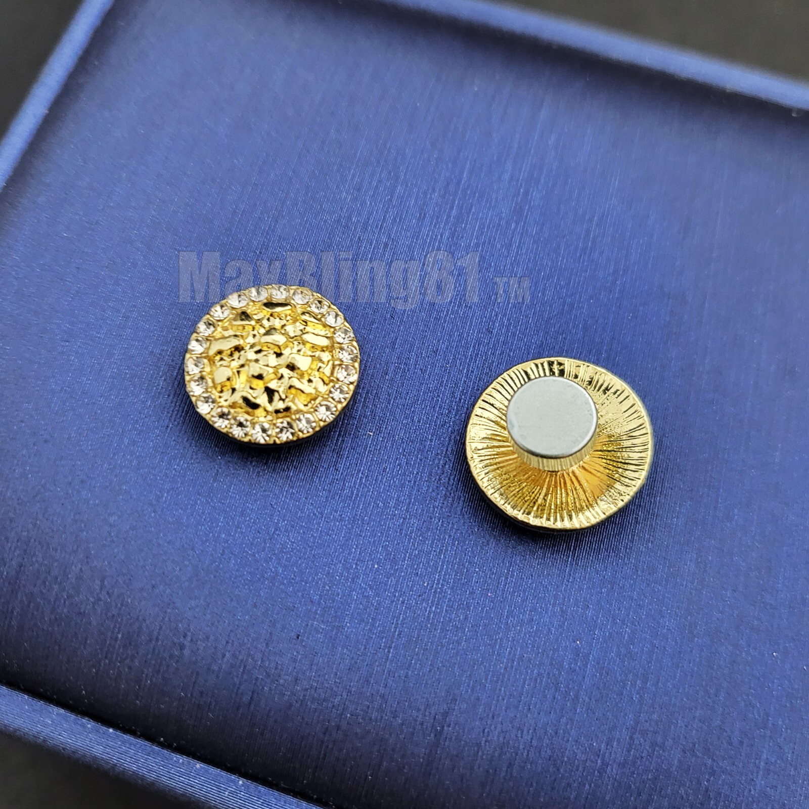 Magnetic Earrings Cookie Nugget Hip Hop Iced Gold plated Cubic Zirconia Earrings