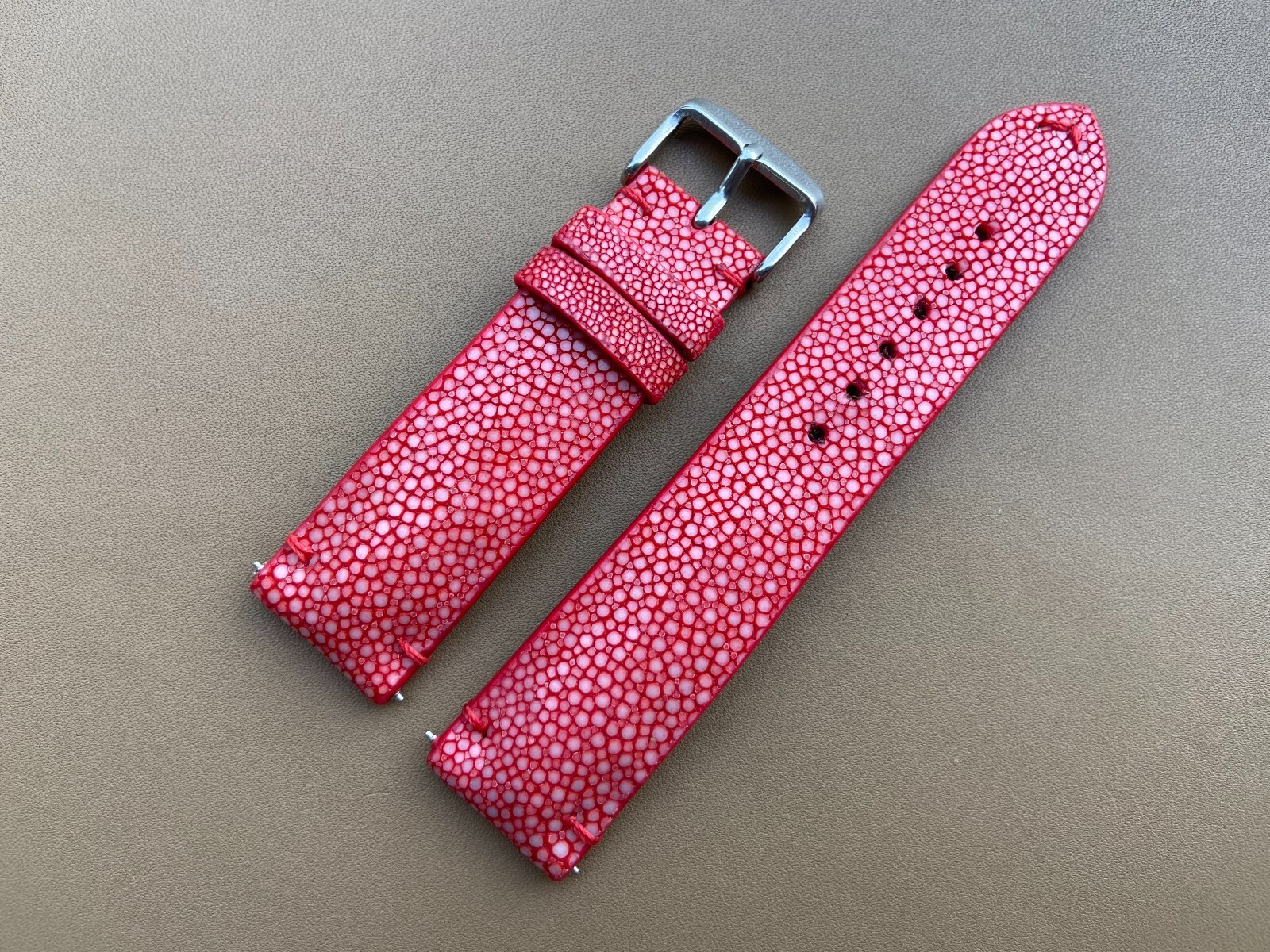 Red Stingray Leather Watch Strap Band, Size 18mm 19mm 20mm 21mm 22mm 24mm 26mm