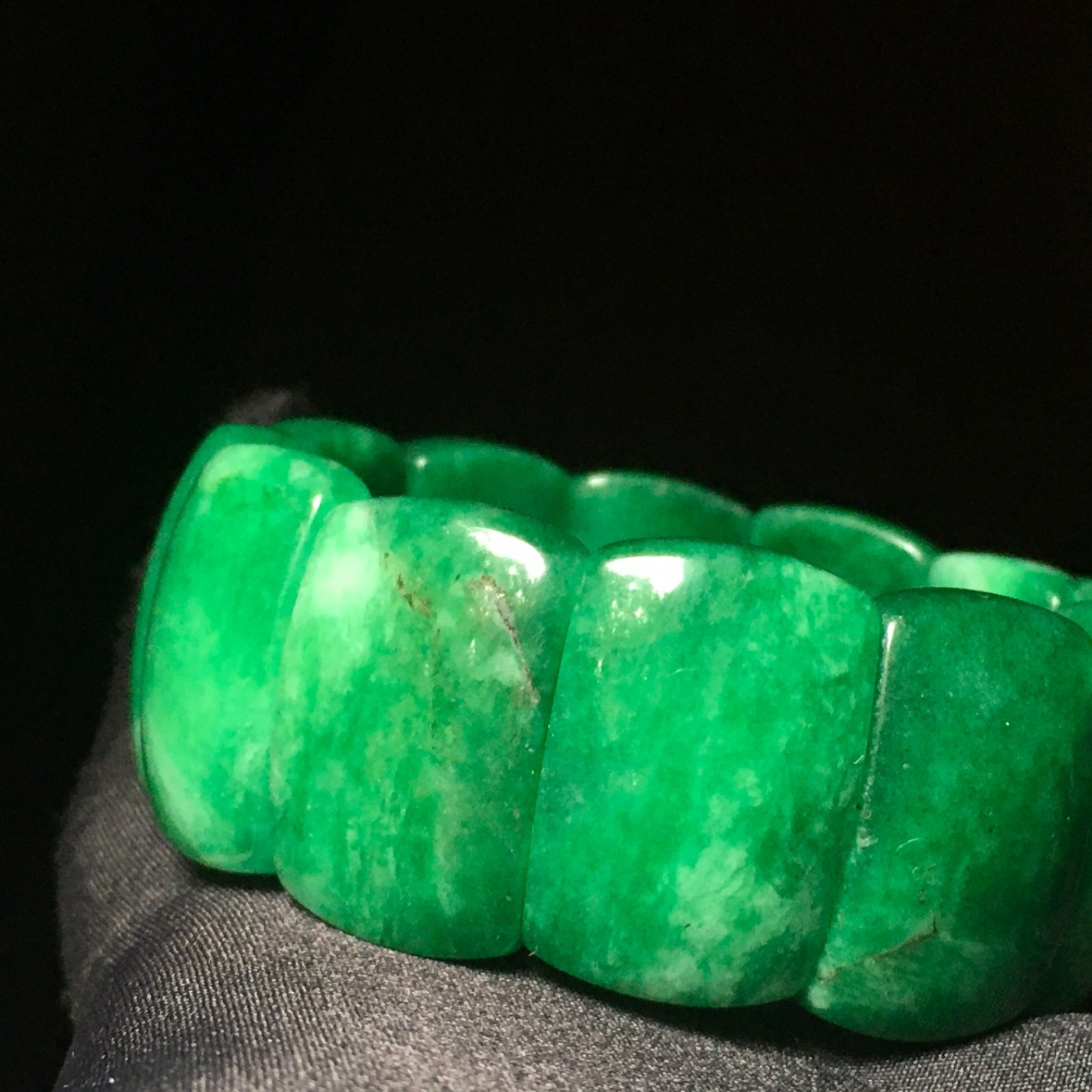 Rectangle double string natural green Jade Bracelet unisex