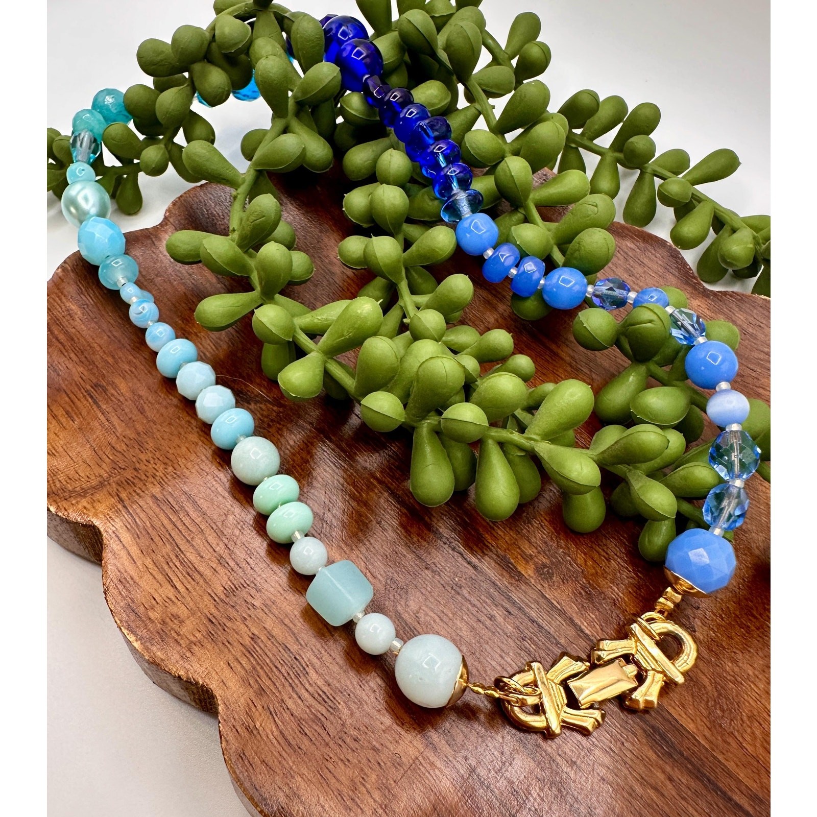 Vintage Blue Glass Beads| Vintage Gold Tone |Beaded Necklace | Statement Piece