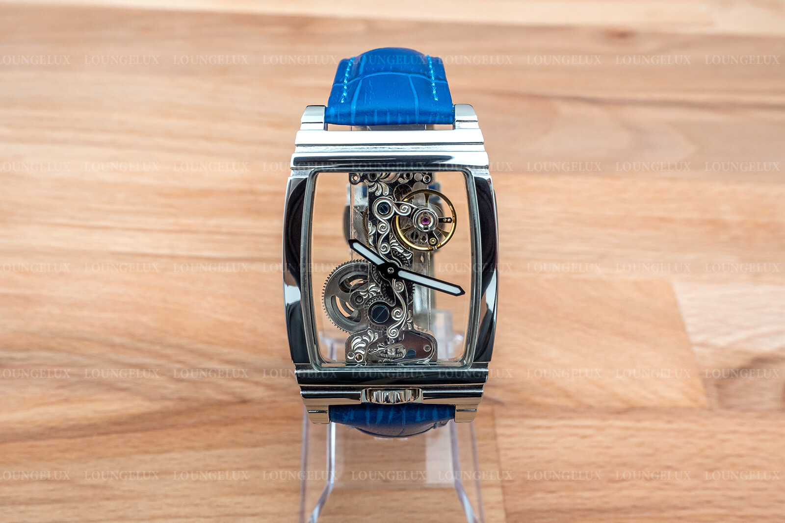 Mens Silver Bridge Manual Mechanical Watch – Blue Leather Strap Gift