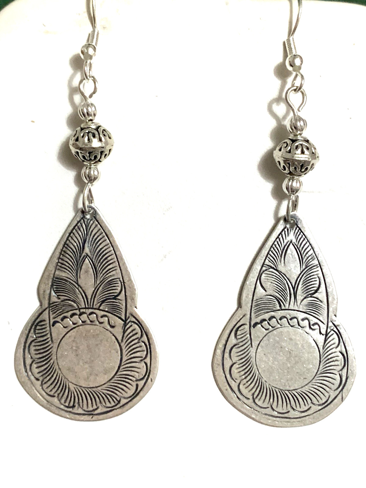 NEW ITEM *LG. ENGRAVED SILVER HILL TRIBE PENDULUM DROP EARRINGS .925 WIRES-NEW