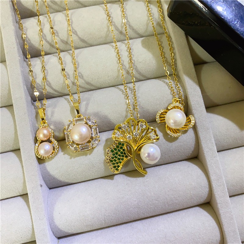 Bulk Random 10pcs Mix Natural Pearl Pendant Necklaces Women Hollow Floral Gift