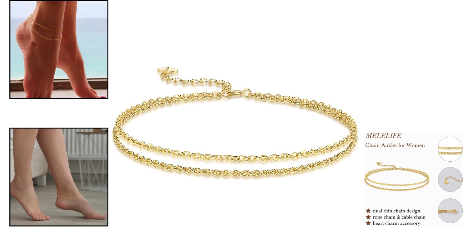 MELELIFE 14K Gold Anklet For Women Gold Ankle Bracelet