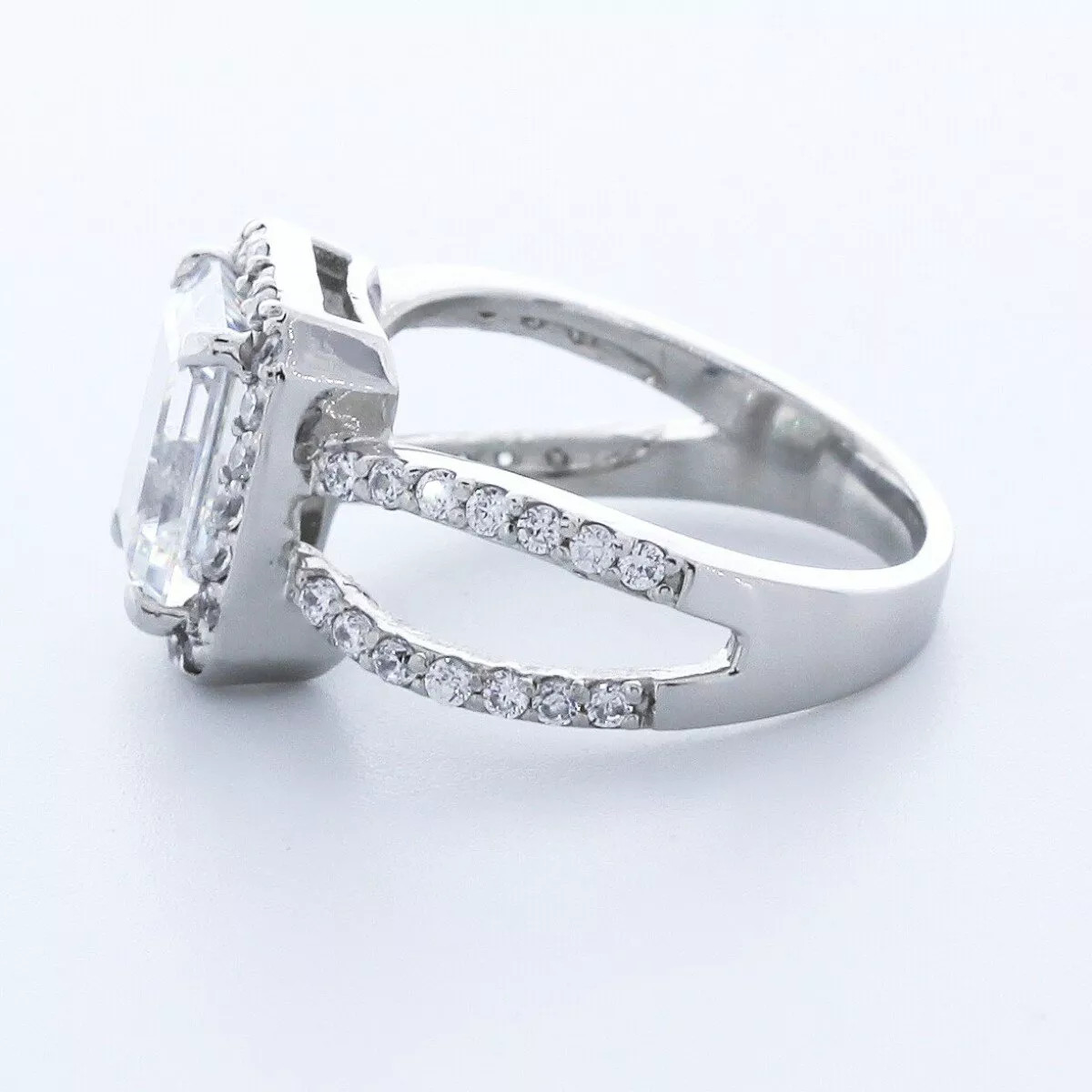 Side Stone Engagement Ring Platinum Halo 3.51 CT Emerald Lab-Grown Diamond F SI1