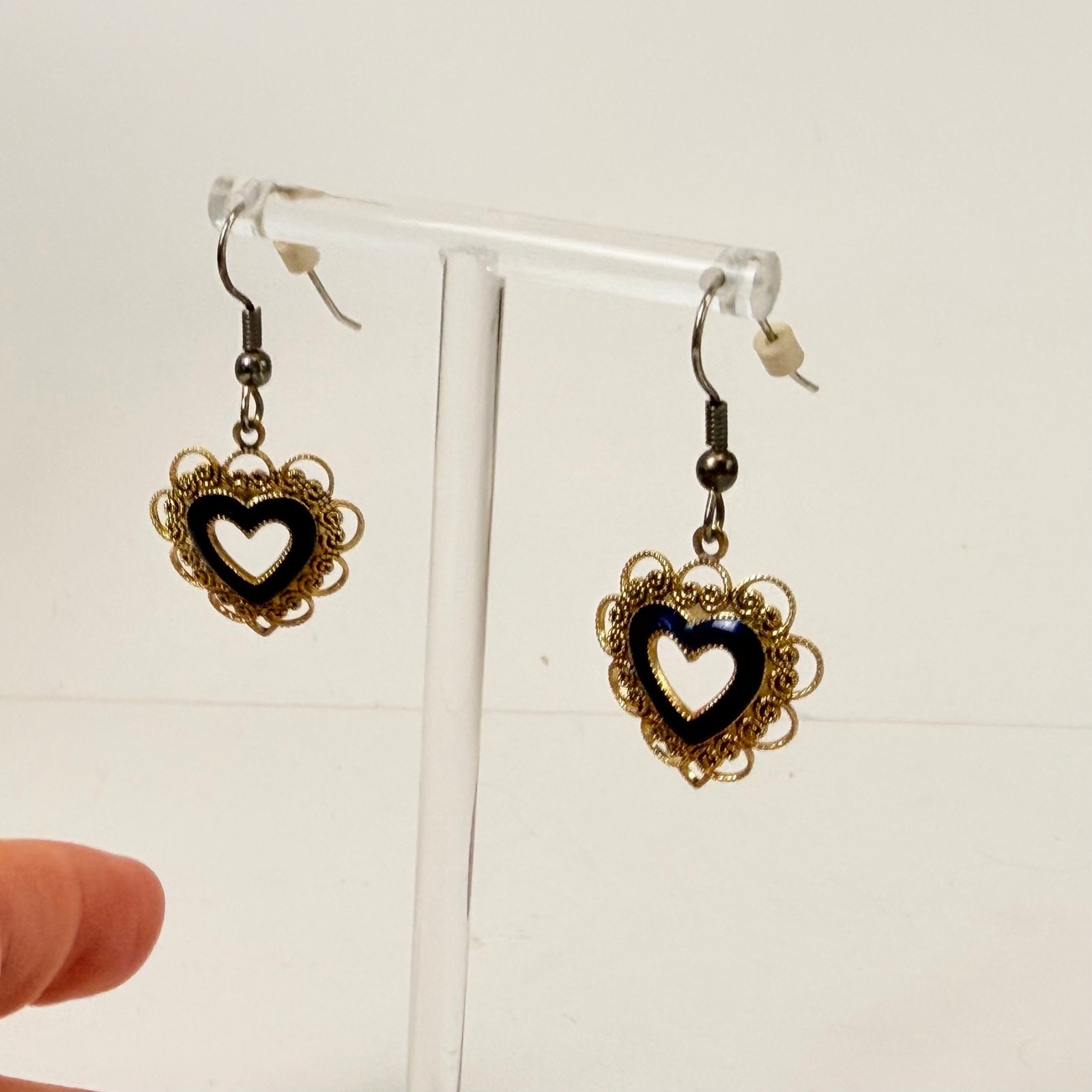Dangly Heart Gold Earrings | 90s Lacey Gold-Tone Heart Earrings