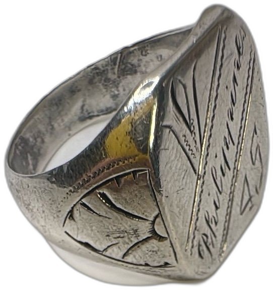WWII Ring AirForce Philippines 1945 Hand Engraved Silver WW2 Vintage Military