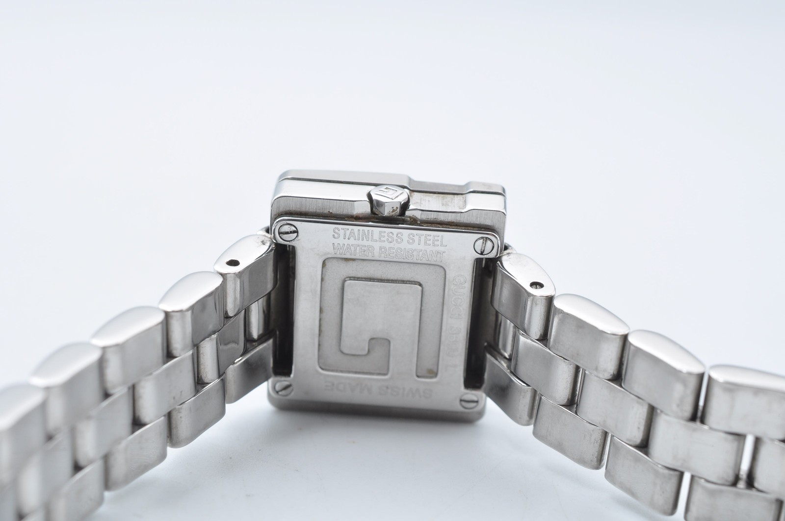 GUCCI 3600L Bezel G Face Quartz Square Silver Watch Women Analog Auth w-1202
