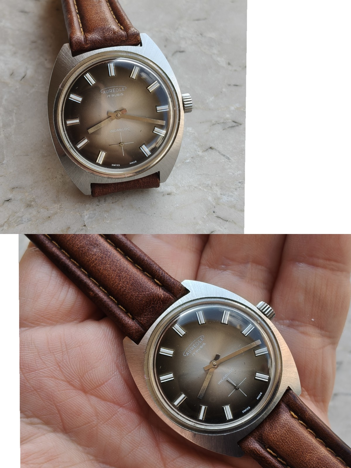 70s AUREOLE CAL. UNITAS 6523 VINTAGE WATCH WATCHES STEEL WATCH 35mm