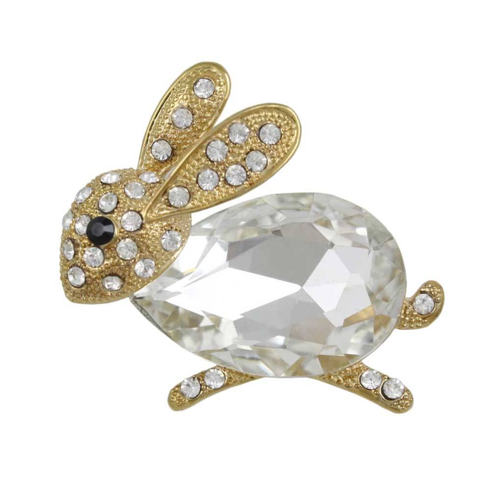 Bunny with Large Clear Glass and Crystals Brooch Pin – PRA112