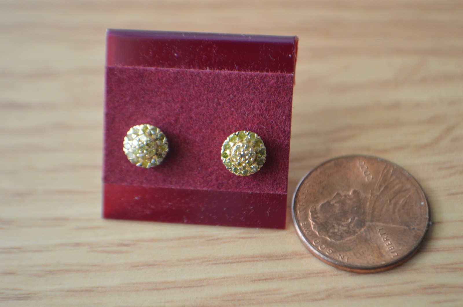 0.23ct Natural Yellow Diamond Earrings 18K Yellow Gold Plated over Fine Silver