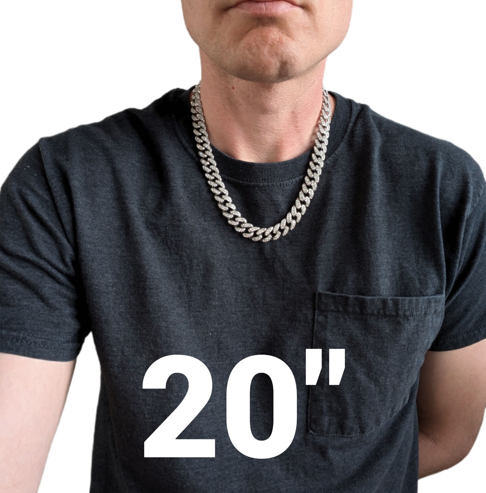 Silver Iced-Out Straight Cuban Link Chain Gem Necklace (Choose Your Length)