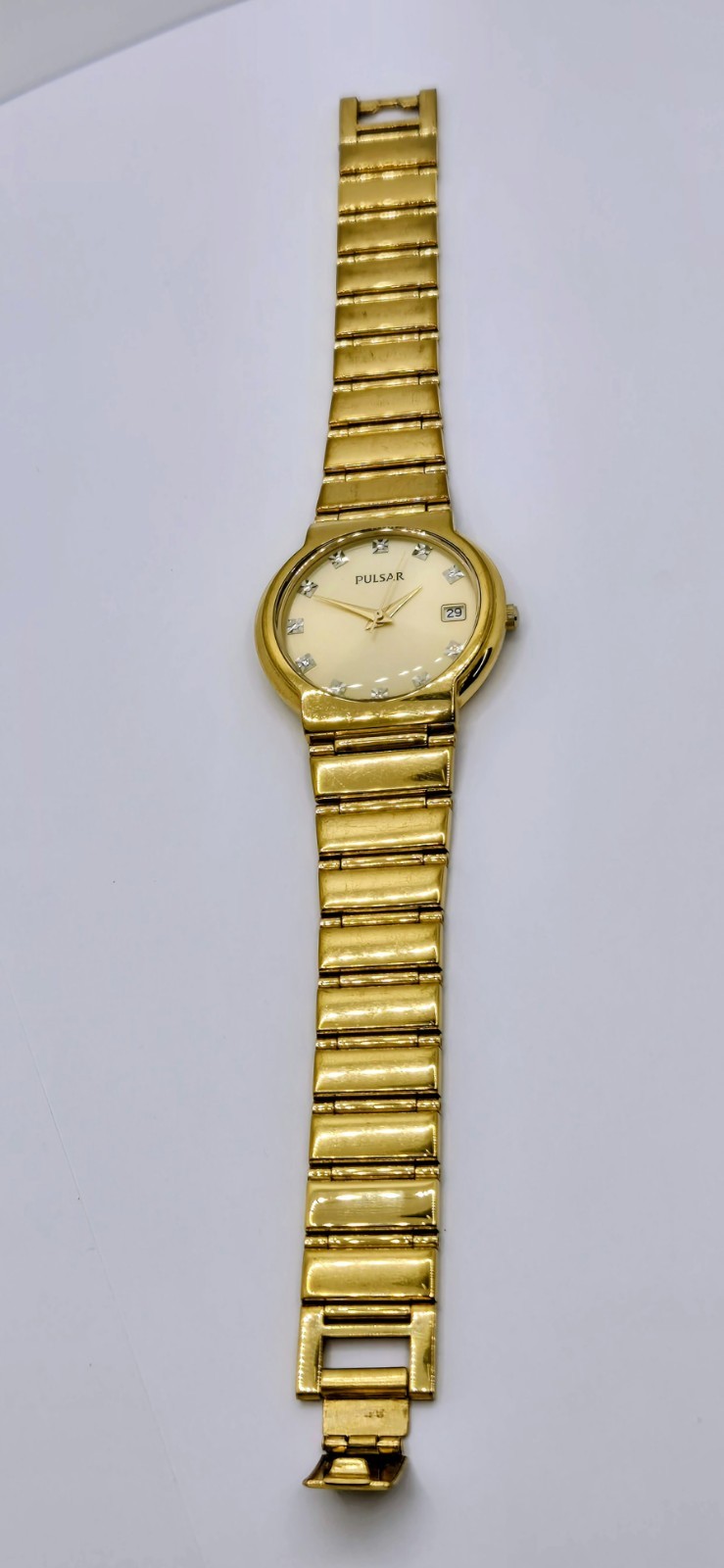 Women’s Pulsar All Stainless Steel Champagne Dial Gold Tone Date Quartz Watch