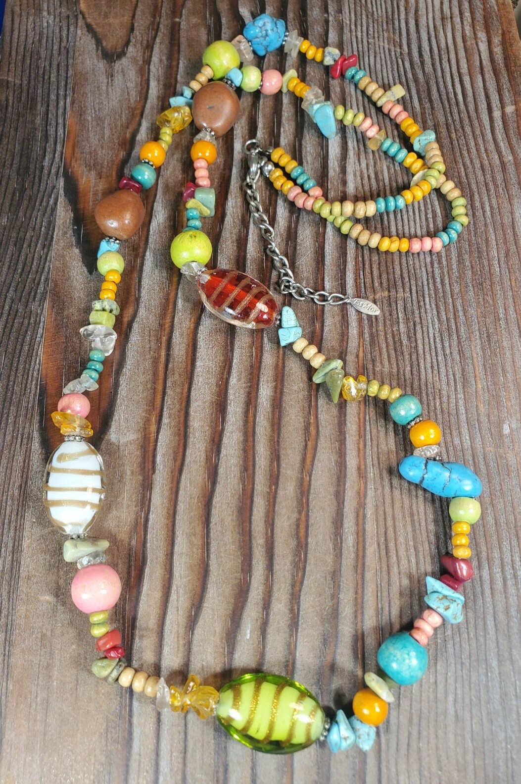 Beaded Necklace Glass Wood Stone Multi-color 32-35″ Strand string By EsMor