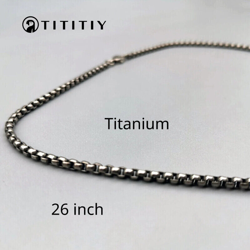 Pure Titanium Box Chain Necklace 3mm Men Unisex NO Allergic Skin Care Health 26″