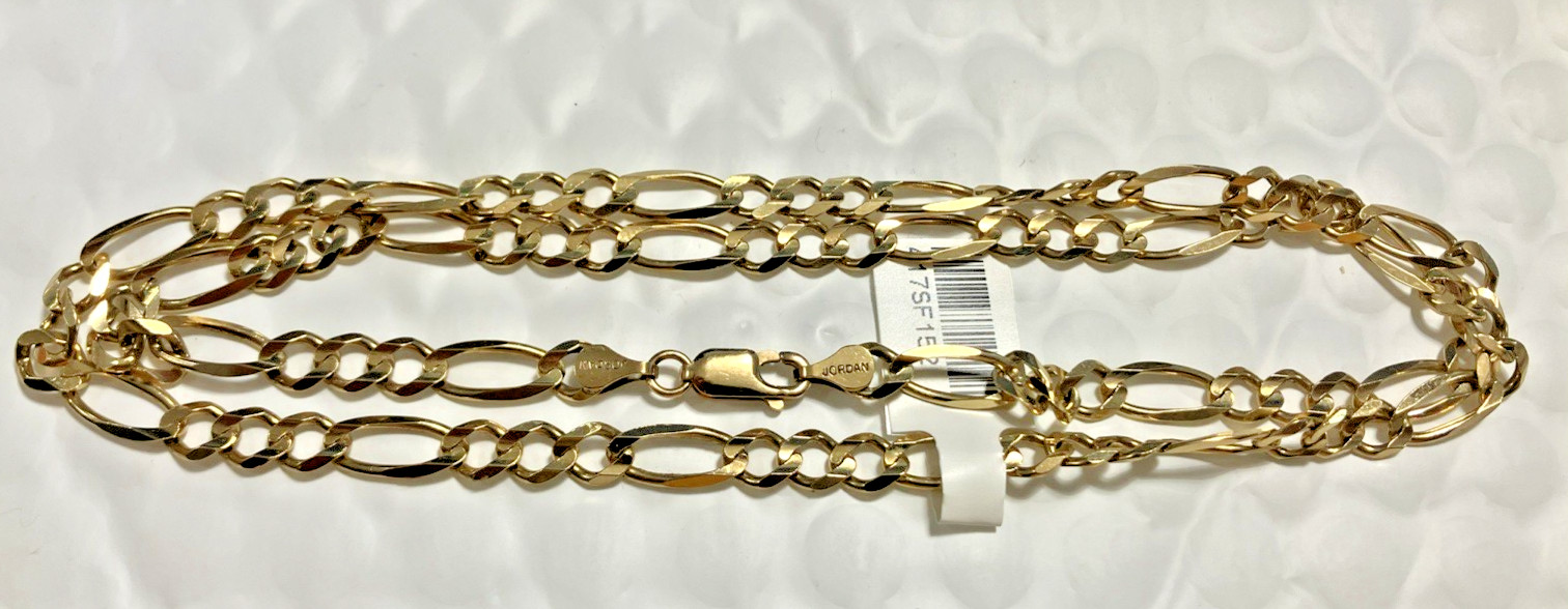 10kt Real Solid Gold Figaro Link Chain 15.2Grams 5.4mm 22” RCI Brand NWT 10K