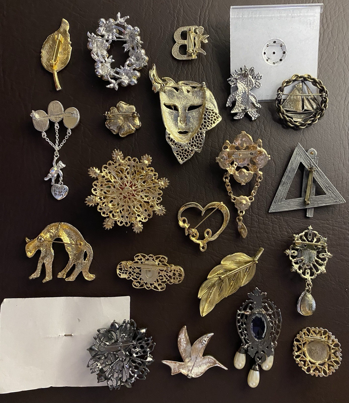 Vintage to Modern Rhinestone Mixed Metal Brooch Pin Lot – Set of 22 Brooches