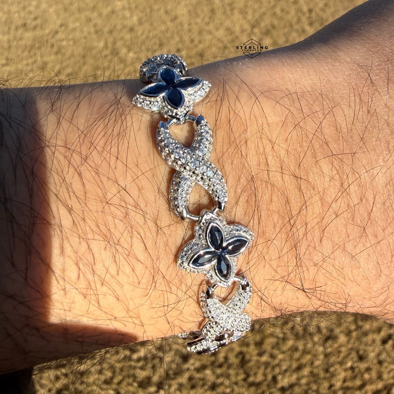 925 Sterling Silver Blue Marquis Infinity Bracelet 14mm 8″ Hip Hop Bling Mens