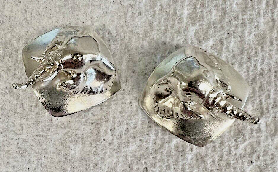 ELEPHANT HEAD SUSAN CUMMINGS DESIGNER SILVER CLIP ON EARRINGS RARE STERLING 925