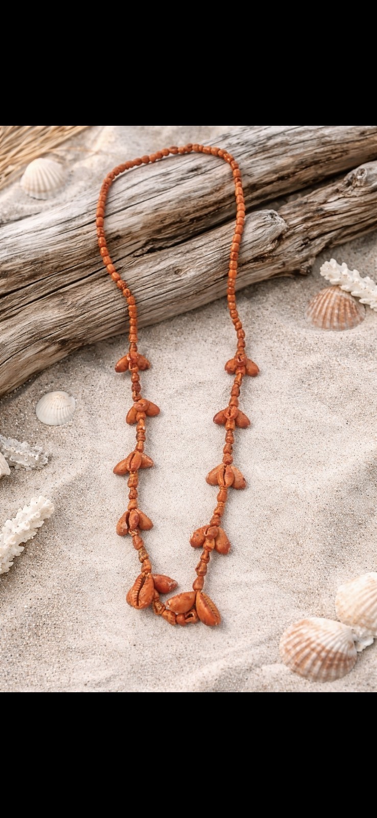 Vintage 32″ Genuine Dyed Cowrie Shell Necklace Boho Beach Coastal No Clasp