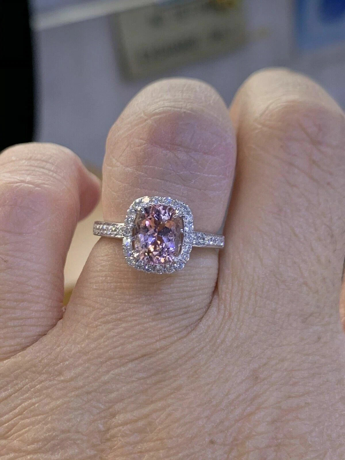 3.50 Ct Cushion Cut Natural Morganite Diamond Wedding Ring 14K White Gold