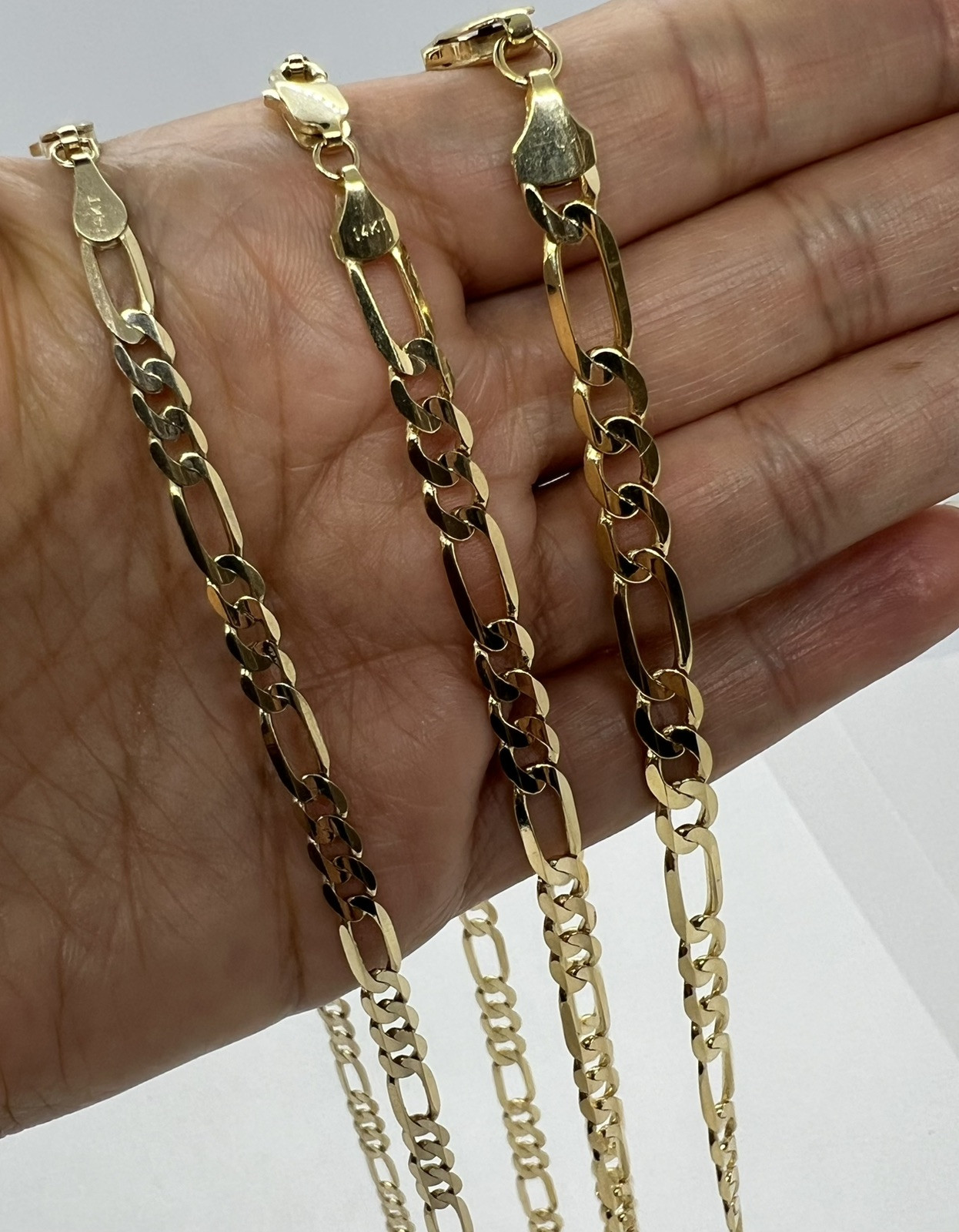 14k Solid Gold Men’s Women’s necklace Figaro Link Chain 16″ – 30″ 4.6mm – 6.2mm