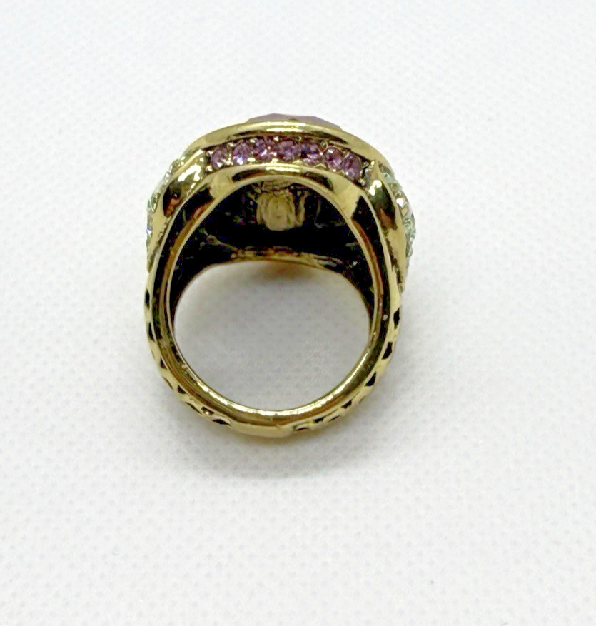 Heidi Daus Shades of Amethyst Purple Oval Crystal Gold Tone Ring Size 7.5