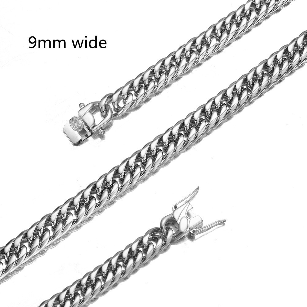 9mm Men Women Stainless Steel Miami Curb Cuban Link Chan Necklace 16-40inch
